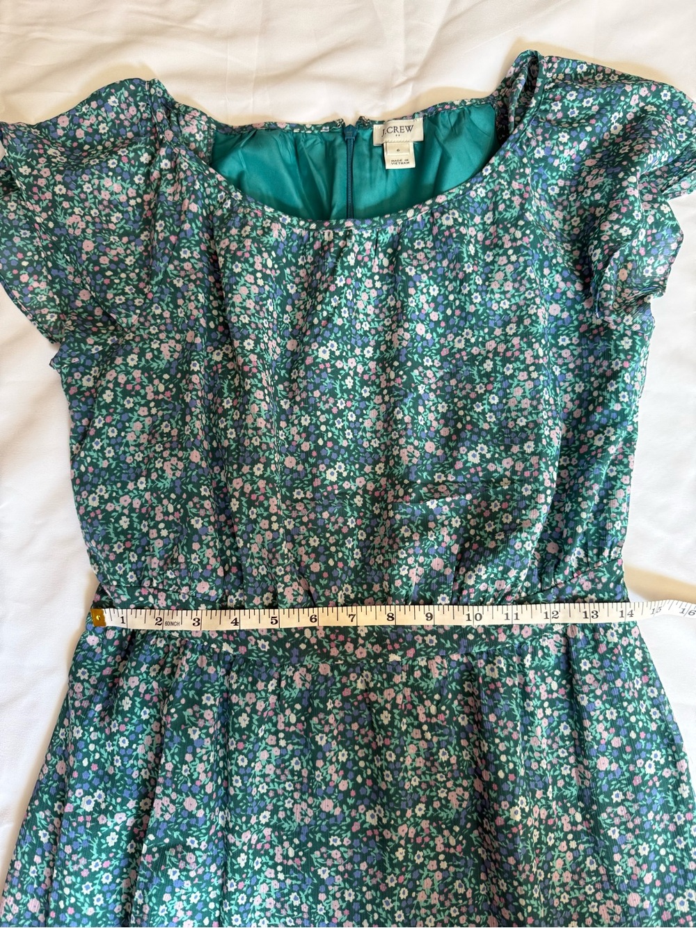 J. Crew Teal Floral A-Line Dress - Picture 6 of 6